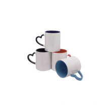 Wholesale high quality 11oz sublimation heart handle color mug for coffee